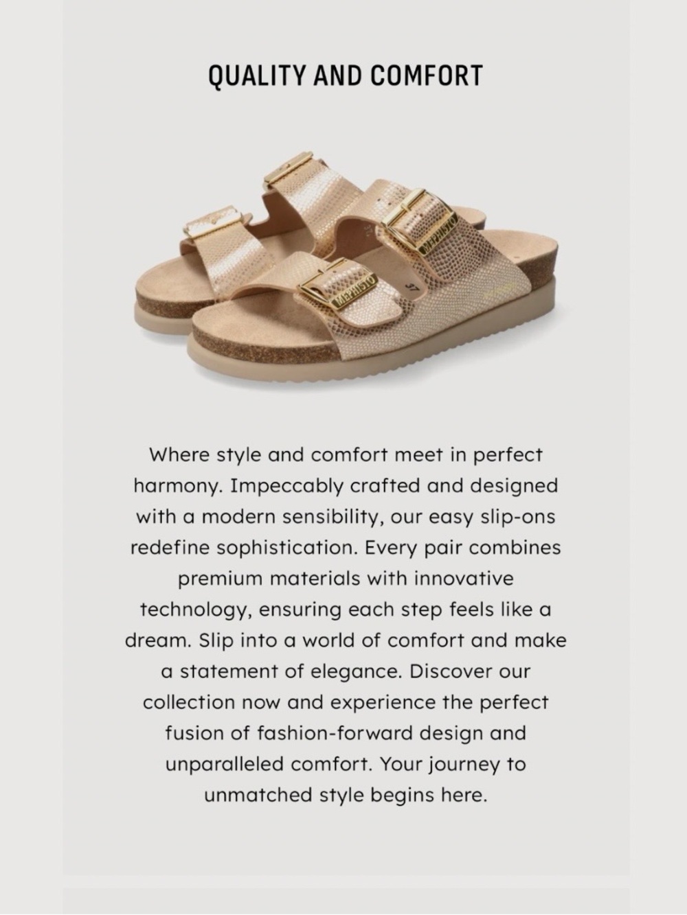 Mephisto Hester Gold Double-Buckle Slide Sandals